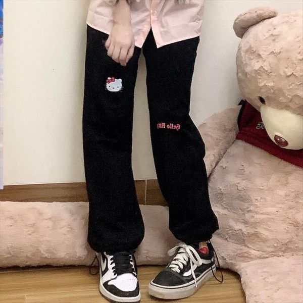 

kawaii jogging sweatpants harajuku womens pants oversize cartoon print black joggers sports soft girl style trousers femme, Black;white