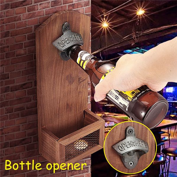 Apribottiglie a parete Gadget da cucina Vino Birra Apriscatole Utensili da cucina in legno Accessori Bar Forniture per bere Decorazioni per la casa 210319