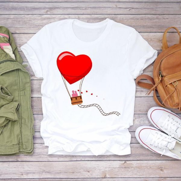 

love sweet balloon cute womens t shirt cartoon fashion print clothes ladies graphic female tee, White