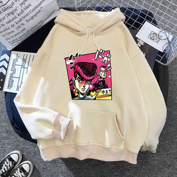 

90s cute jojo bizarre adventure hoodie japane anime men/women funny sweatshirt harajuku cartoon hip hop cloth male hooded, Black