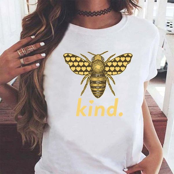 

2021 summer women's bee wings print short sleeve printed round neck t-shirt, White