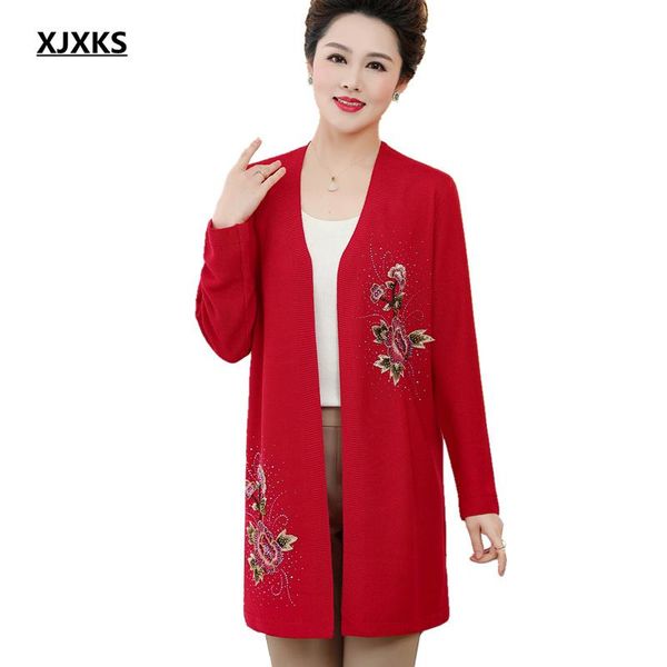 

women's knits & tees xjxks fashion v-neck women embroidered long cardigan sweater 2021 spring autumn wool knitted coat, White