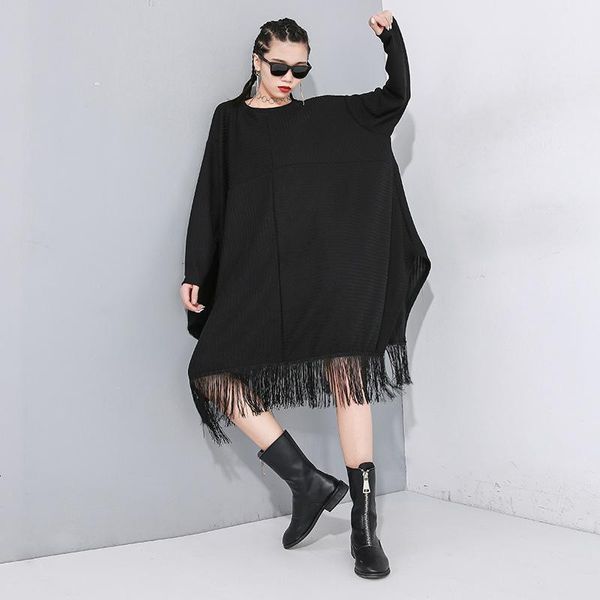 

women's hoodies & sweatshirts loose fit black tassels oversized sweatshirt round neck long sleeve women big size fashion tide spring 20