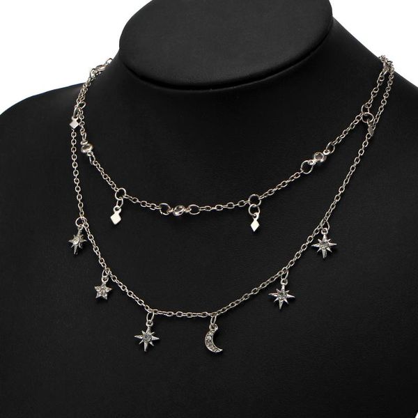 

pendant necklaces 2021 boho star moon multi layer necklace for women bohemian flower vintage fashion collar costume jewelry, Silver