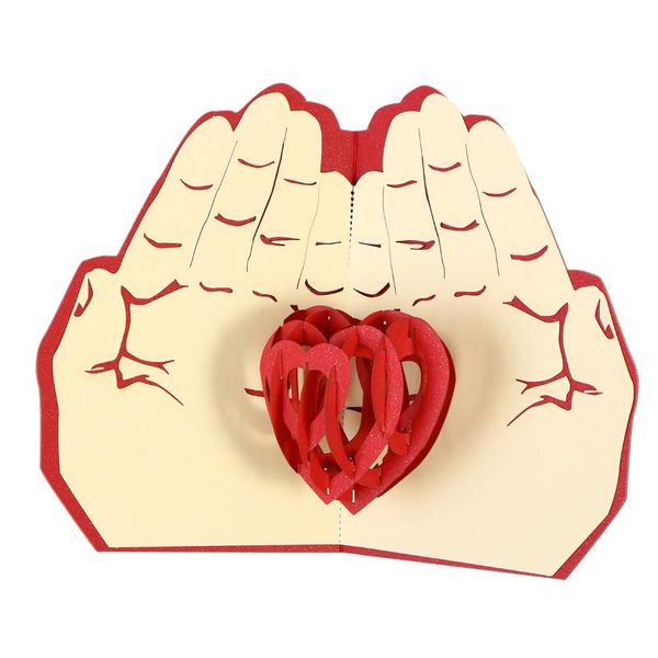

greeting cards 3d love in hand wish kirigami paper craft for mother's day (red)