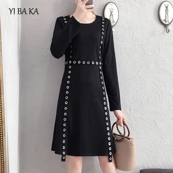 

casual dresses plus size 5xl women dress 2021 elegant vintage long sleeve a line knee length autumn winter female vestidos, Black;gray