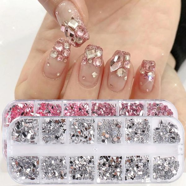 

grid multi shapes nail crystal rhinestones flat back shiny glass diamonds gems art diy crafts supplies accessories nf1897 decorations, Silver;gold