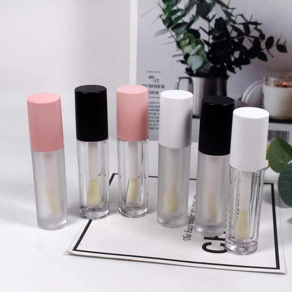 

storage bottles & jars 5ml transparent lip gloss tubes empty translucent glaze wand lipstick oil packing containers white/pink/black caps