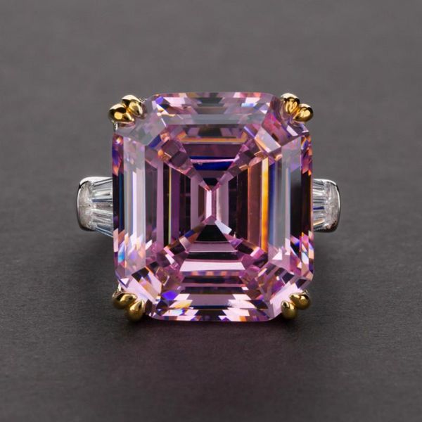 

cluster rings exquisite solid 925 sterling silver jewelry for women light pink white birthstone cocktail party ring gifts wedding, Golden;silver