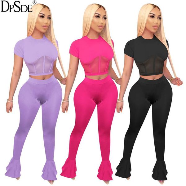 

women summer club party style sets short sleeve round neck elastic long pants pure color two piece women's tracksuits, Gray