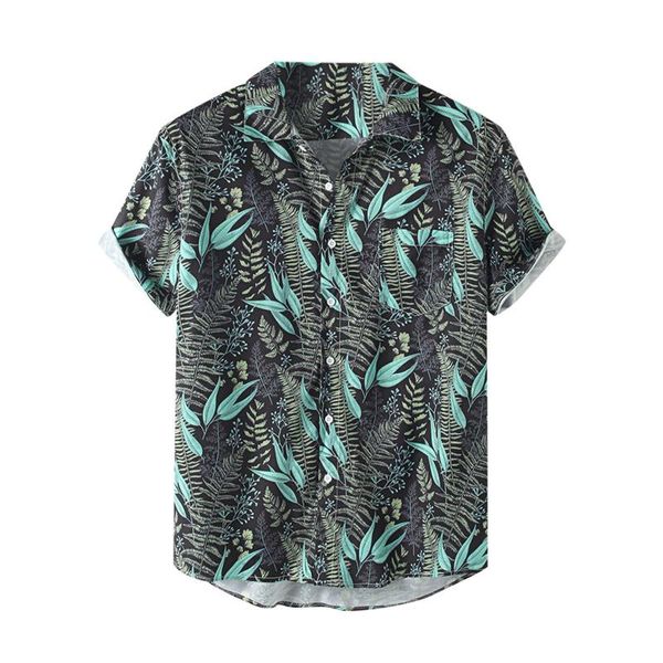 

men spring summer casual slim printed short sleeve beach shirts blouse 2021 hawaii hip hop fashion harujuku men's, White;black
