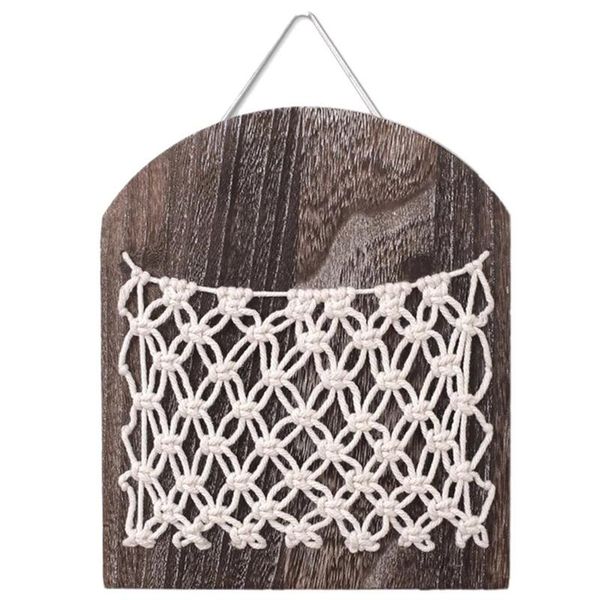 

storage baskets wooden magazine basket macrame weaving holder hanging pocket shelf organizer rack wall decoration