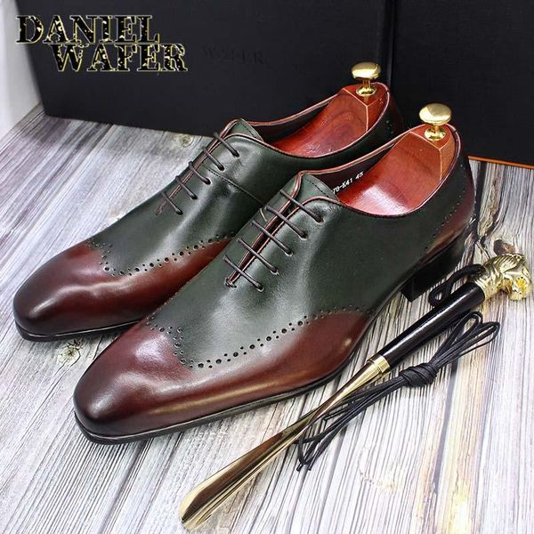 

dress shoes fashion men oxford classic style wingtip mix color lace up wedding office genuine leather, Black