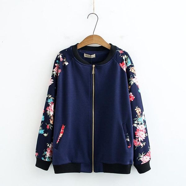 

women's jackets plus size k navy blue spring autumn floral printed casual baseball uniform oversized coats, Black;brown