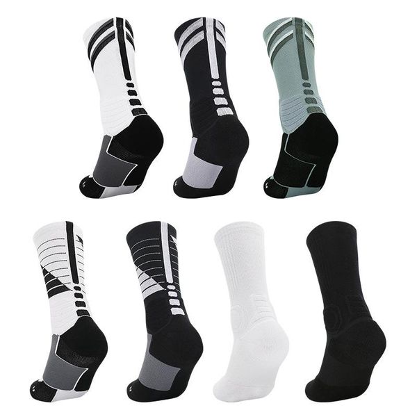 

sports socks men basketball long outdoor ventilation mesh design cycling short non-slip absorption running, Black