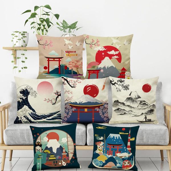 

cushion/decorative pillow mount fuji national retro sofa cushion cover japanese ukiyo-e decorative case decoration