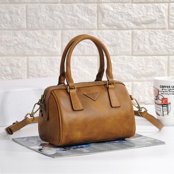 

evening bags small pillow bag leather retro art handmade handbags first layer cowhide boston portable diagonal soft