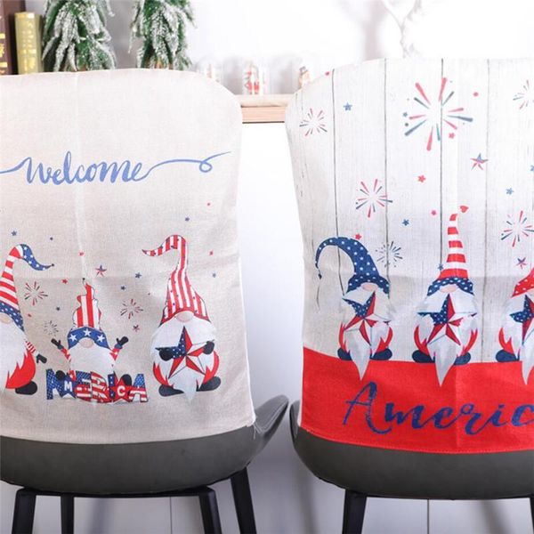 

chair covers removable anti-dirty seat cover independence day gnome pattern faceless doll kitchen case