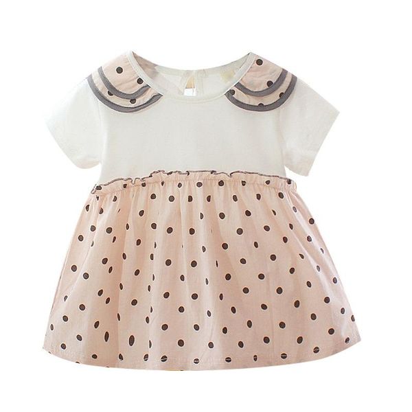 

girl's dresses girls' round dot short-sleeved dress children's korean version of small and medium-sized baby, Red;yellow