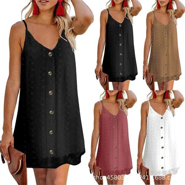 

2021 new casual v-neck buckle summer suspender women's dress, Black;white