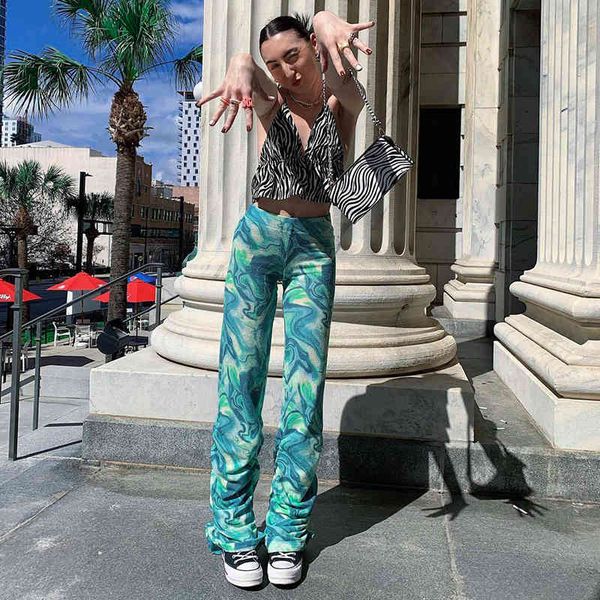 

women's pants & capris spring and summer girl all-match stack european american fashion retro tie-dye high-waist green str o5df, Black;white