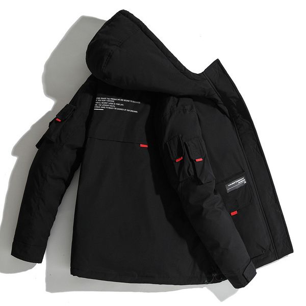 

japanese winter hooded down jacket men black windbreaker zipper coat multiple pockets casual outwear street fashion clothing