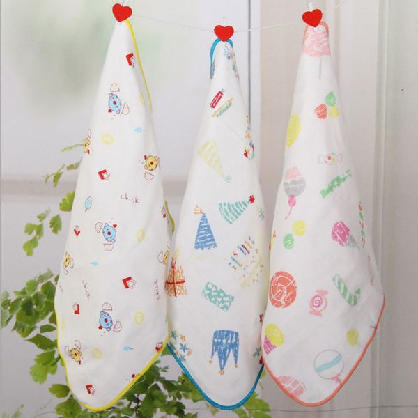 

cotton four layer gauze cute cartoon printed square baby saliva towel children's handkerchief, Blue;white