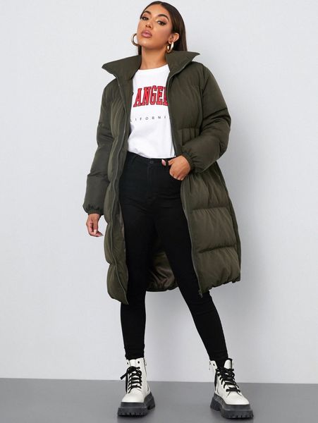 

collared zip up puffer coat m7my#, Black