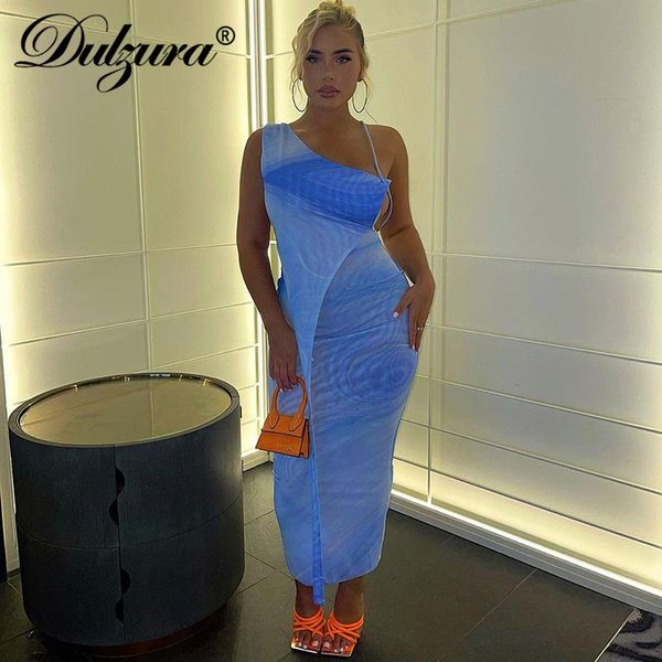 

casual dresses dulzura tie dye print women sleeveless one shoulder patchwork midi dress lace up bodycon streetwear party club 2021 autu, Black;gray