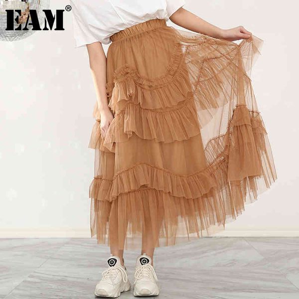 

[eam] mesh spliced wave type pleated purple high waist half-body skirt women fashion spring autumn 1dd323016 21512, Black