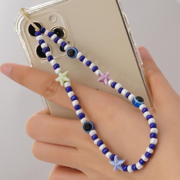 

link, chain evil eye stripe round beads mobile phone soft ceramic clay polymer woman fashion wrist hanging accessories for, Black