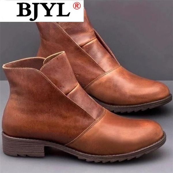 

boots 2021 autumn winter women pu leather fashion round toe ankle boot feminina plus size wram brown botas mujer, Black