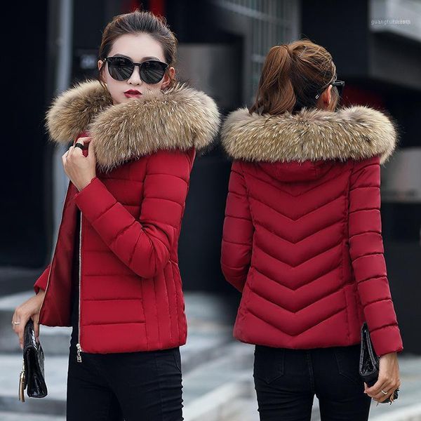 

women's down & parkas fashion winter short large size faux fur collar cotton female coat plus women overcoat thick parka girl hooded 4x, Black
