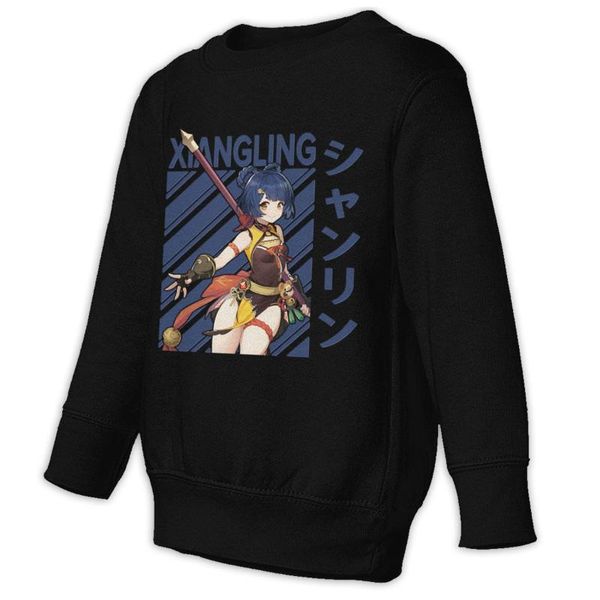 

men's hoodies & sweatshirts genshin impact xiangling printed long sleeves cotton children boys girls kids clothes baby pullover black