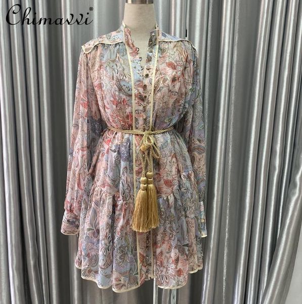 

casual dresses super fairy women's retro court printed stand collar puff sleeve two-piece dress elegant a-line with strap, Black;gray