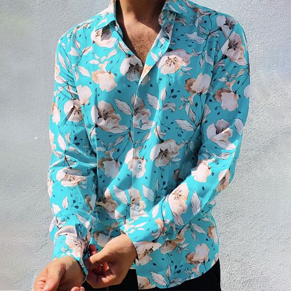 

men's casual shirts blouse fashion sleeve autumn printed long men, White;black