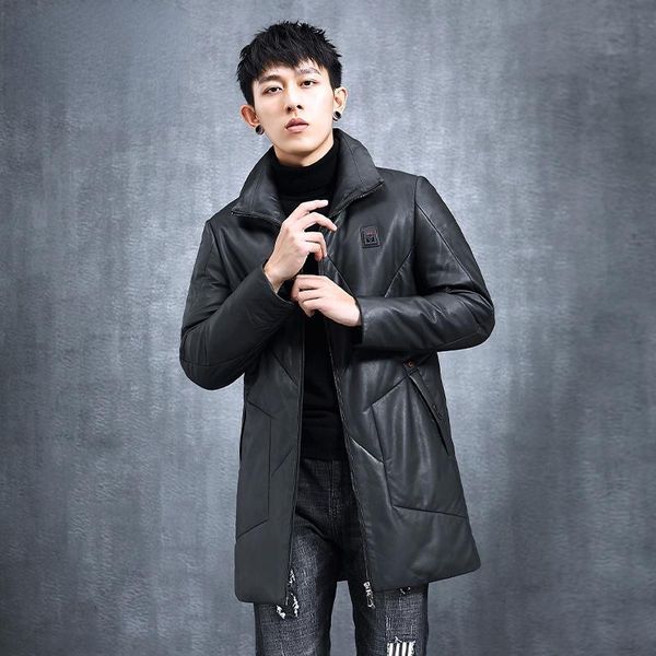 

men's leather & faux 2021 winter white duck down jackets male 100% genuine sheepskin jacket casual warm clothes chaquetas hombre gmm612, Black