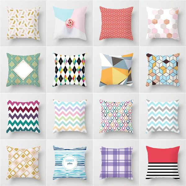 

cushion/decorative pillow 2021 summer nordic home pillowcase polyester printing striped geometric sofa cushion cover car seat lumbar