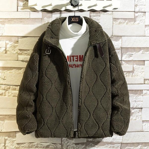 

2021 winter jackets parka for men lamb wool thick coat mens loose warm male1, Black