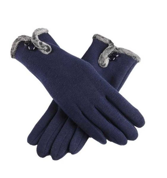 

five fingers gloves ylwhjj female autumn winter non-inverted velvet cashmere full finger warm lace women cotton touch screen, Blue;gray