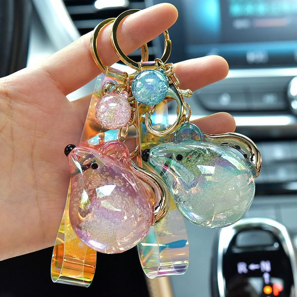 

2021 fashion keychain acrylic cartoon zodiac rat star keychain pendant creative bubble mouse crystal pendant, Slivery;golden