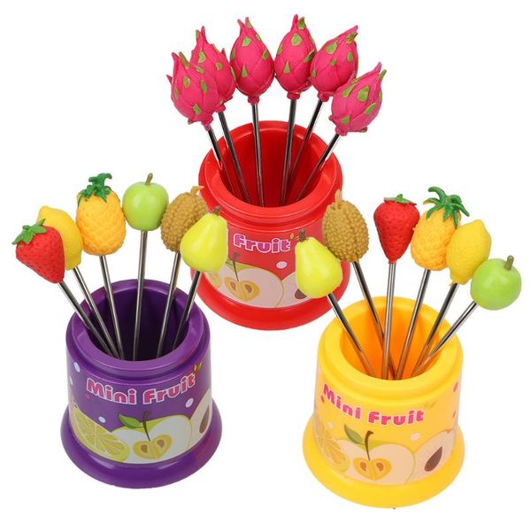 

forks 6pcs/set stainless steel cute snack cake dessert fork fruit pattern party decoration creative