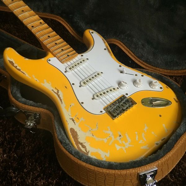 

details about production plant custom made electric guitar color yellow retro guitars