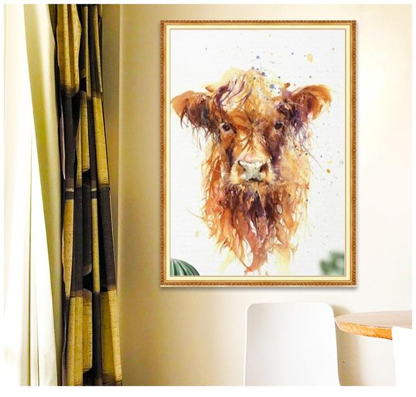 

paintings gatyztory diy pictures by number yellow cow oil painting handpainted aninals drawing on canvas home decor art gift