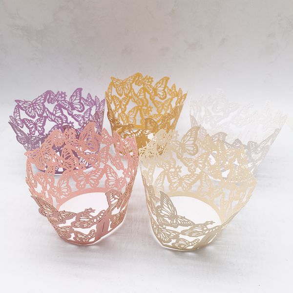 Decorazioni per matrimoni 50 pezzi 50 pezzi Laser taglio taglio farfalla wrapper wrapper tazza di carta per muffin tazza di torta regalo di compleanno decorazioni per matrimoni