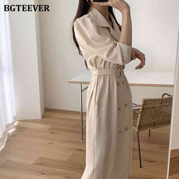 

dresses new elegant office ladies double breasted long 2021 spring full sleeve belted female straight dress solid vestidos o0g0, Black;gray