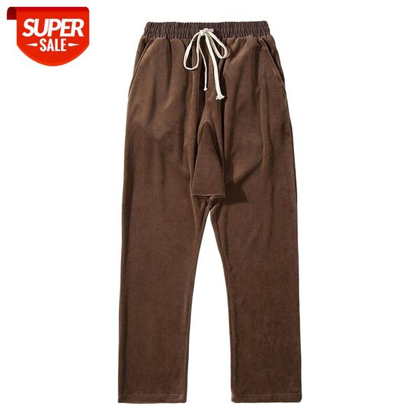 

high street fleece drawstring solid joggers harem pants mens oversize straight loose casual sweatpants hip hop baggy trousers #7w56, Black;white