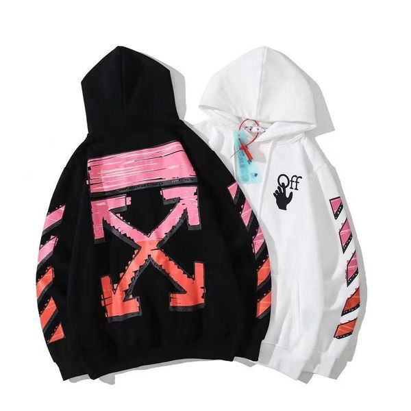 

2021 autumn winter off pink gradient arrow pattern plush hoodie for men and women, Black