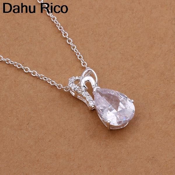 

pendant necklaces water -drop dripping grandi wide grandes big stone heart drip colgantes colar cubic zirconia piedras p dahu rico, Silver