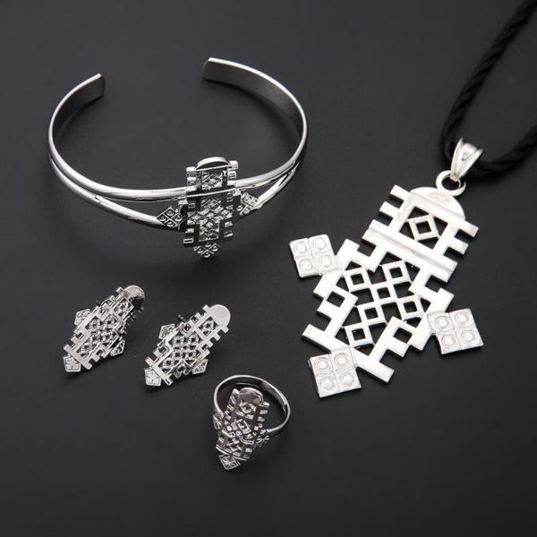 

earrings & necklace ethiopian silver color big cross pendant jewelry coptic crosses african sets